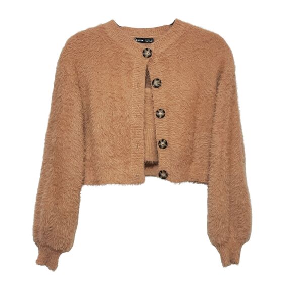 MOD Pink Fuzzy Button Front Knit Cardigan and Cami Set - Picture 3 of 15